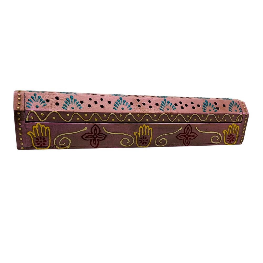 Charming Hand-Painted Pink Sheesham Wood Incense Box